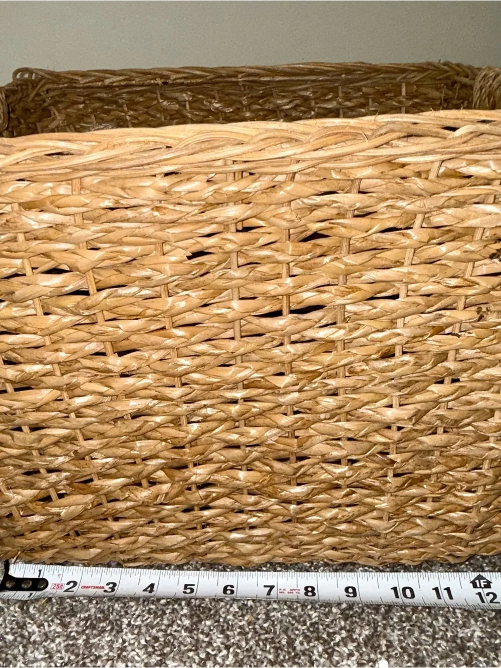 Light color wicker tightly woven rectangular basket 13” x 11” x 11”